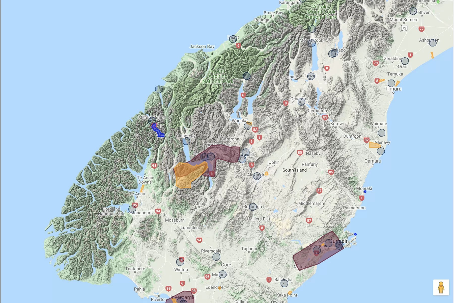 Airshare map showing no-fly zone around Queenstown
