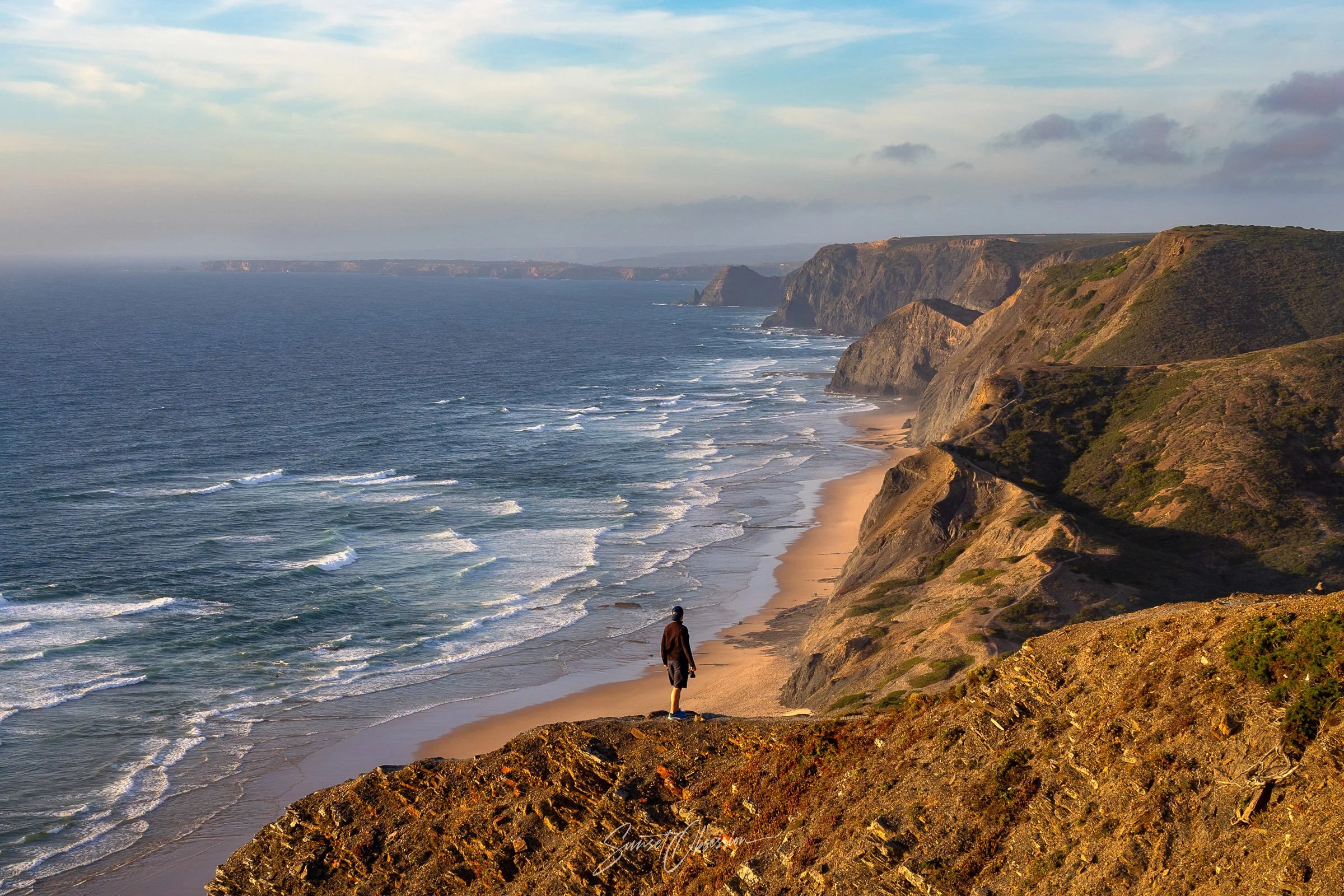 Golden hour on the Algarve coastline, southern Portugal