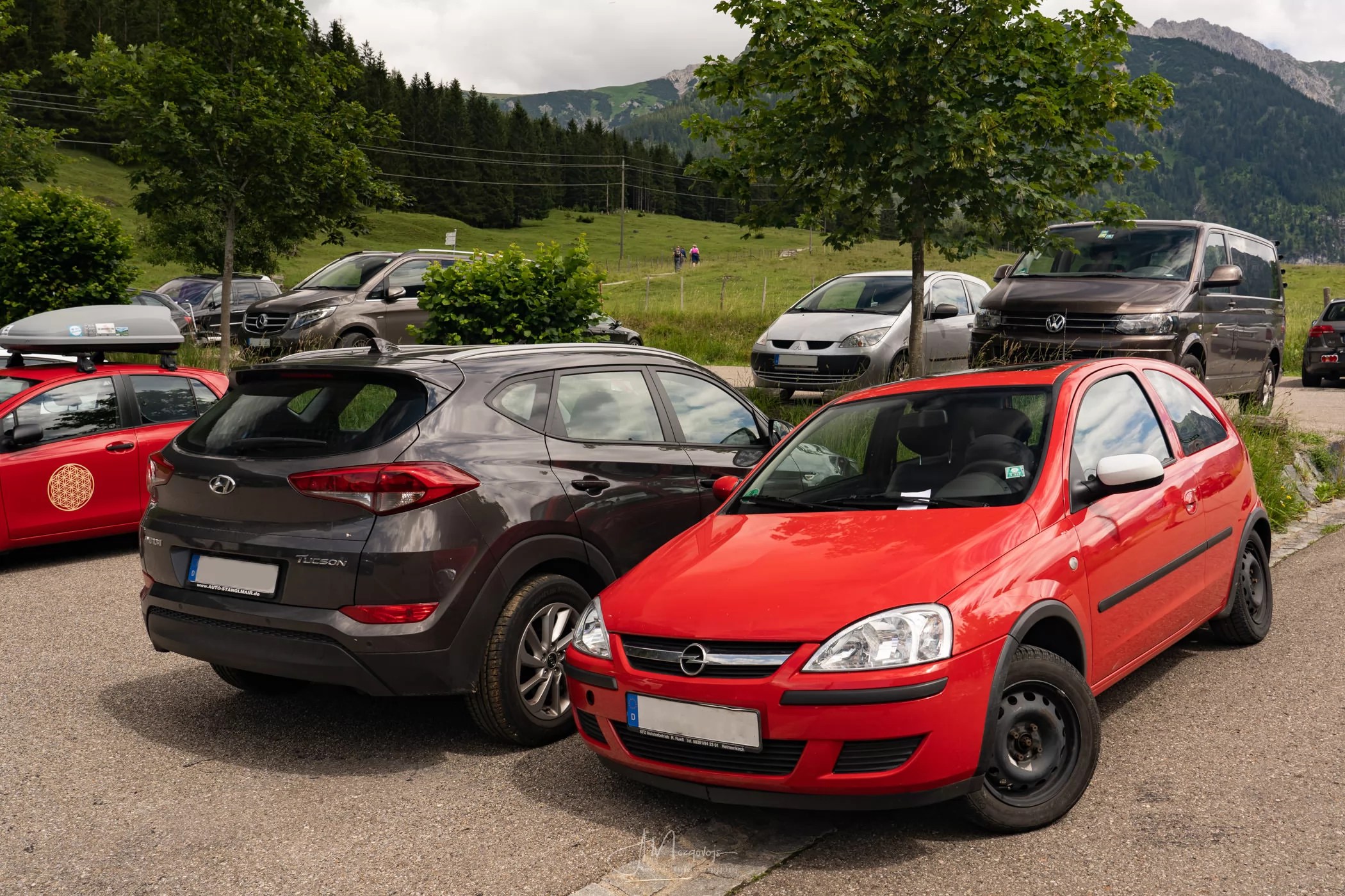Cars parked on the curbs in Hinterstein