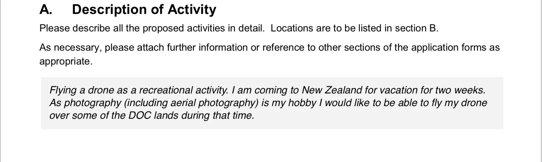 Describing my planned activity