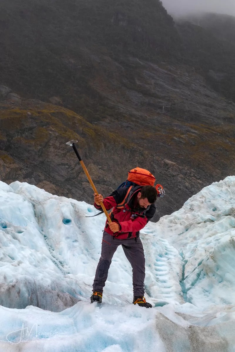Heli hike guide making way