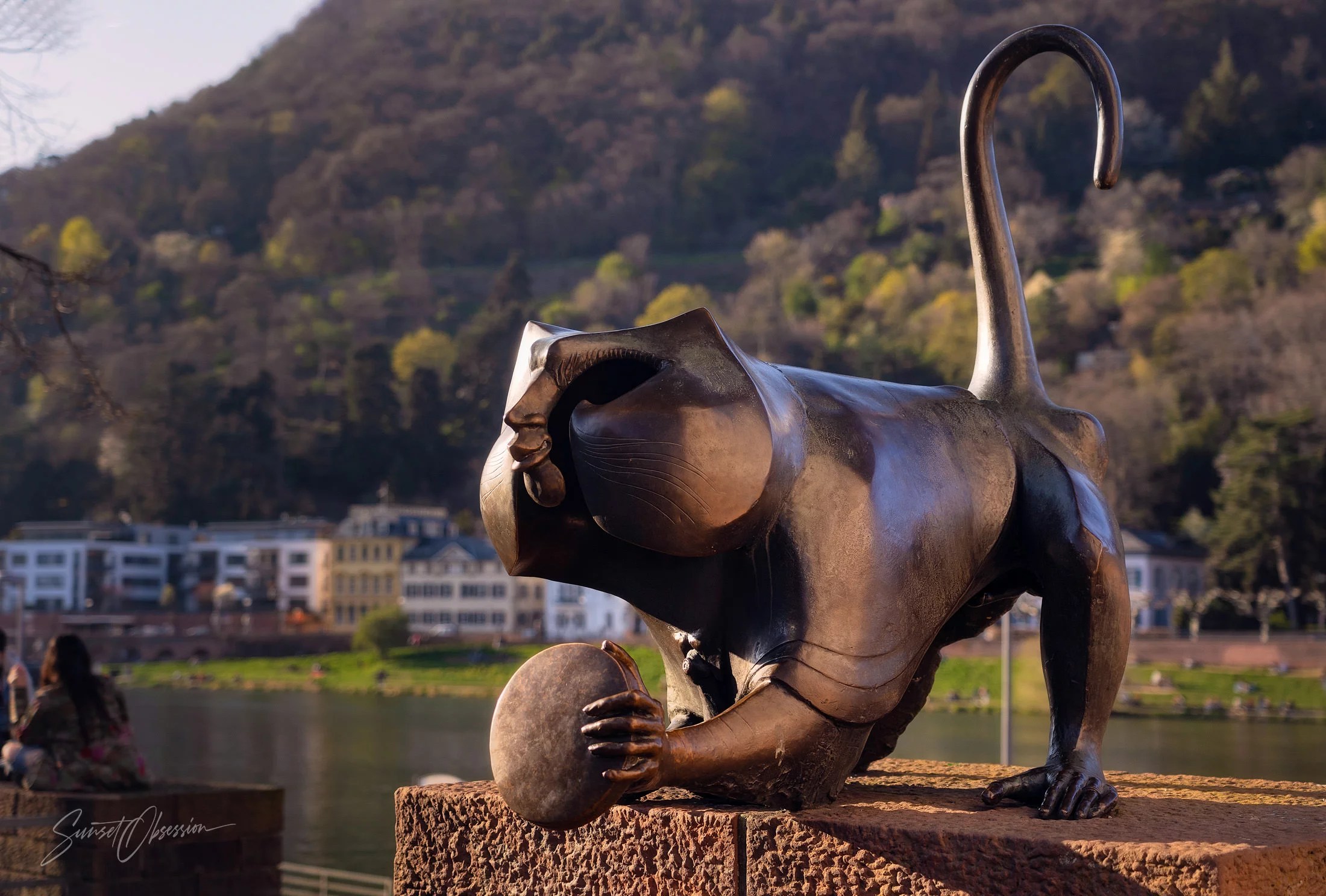 The monkey sculpture at the end of Karl Theodor Bridge (old bridge) in Heidelberg