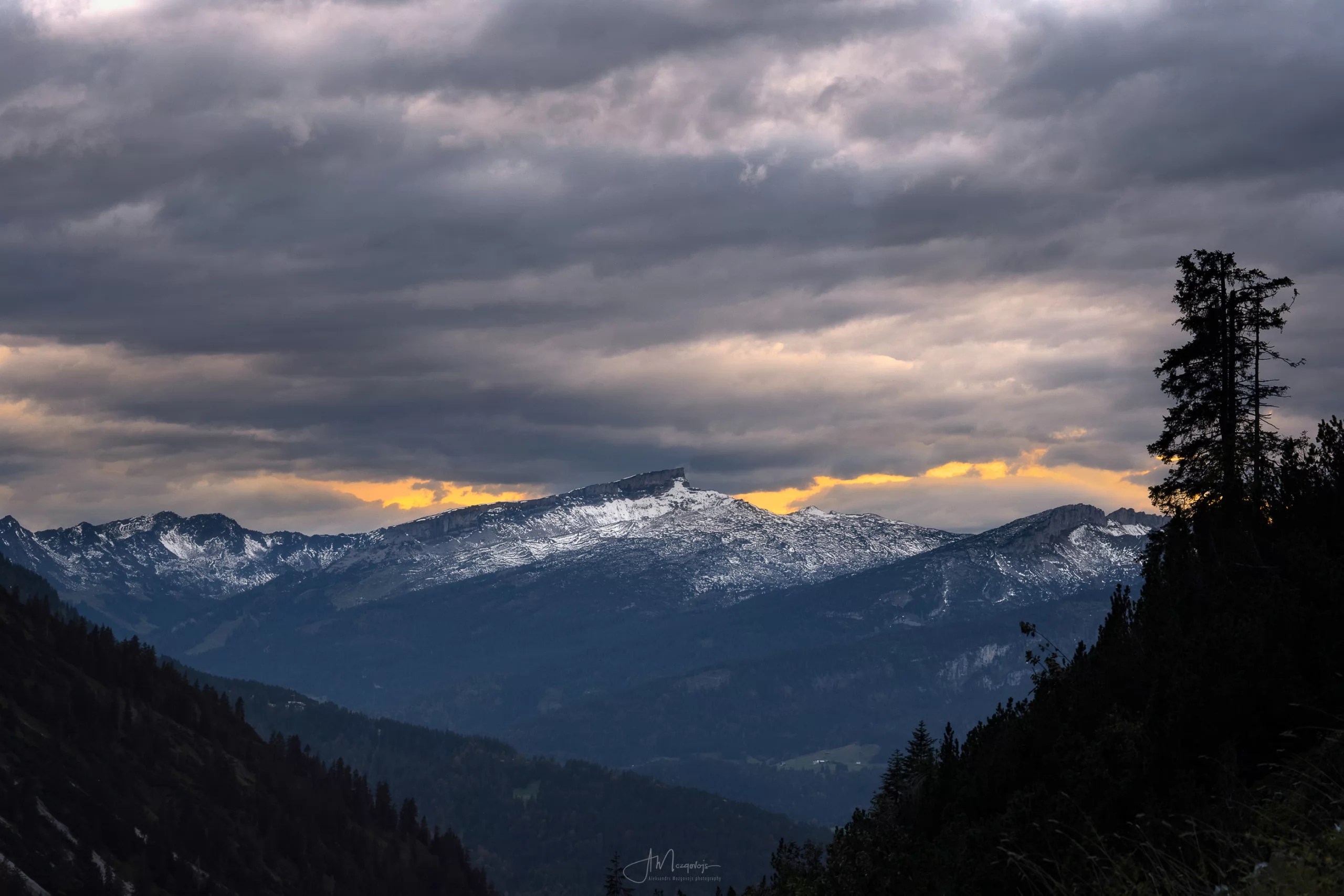 Sunset view of peak Hoher Ifen in Austria