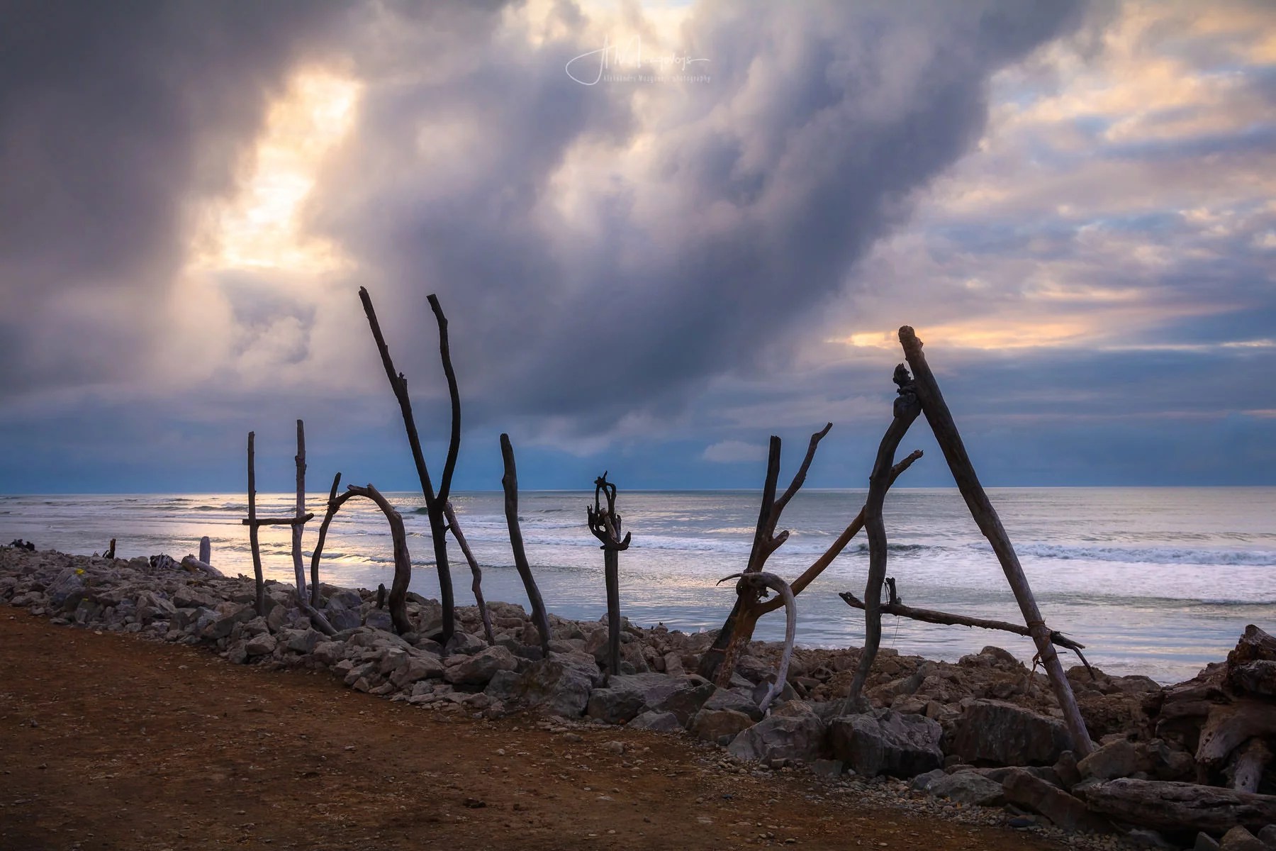 Sunset over Hokitika Beach, New Zealand