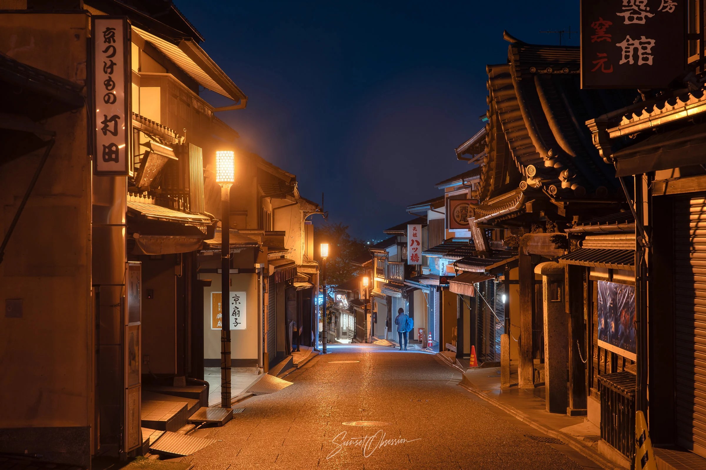 Empty streets of Higashiyama historic district at nigh