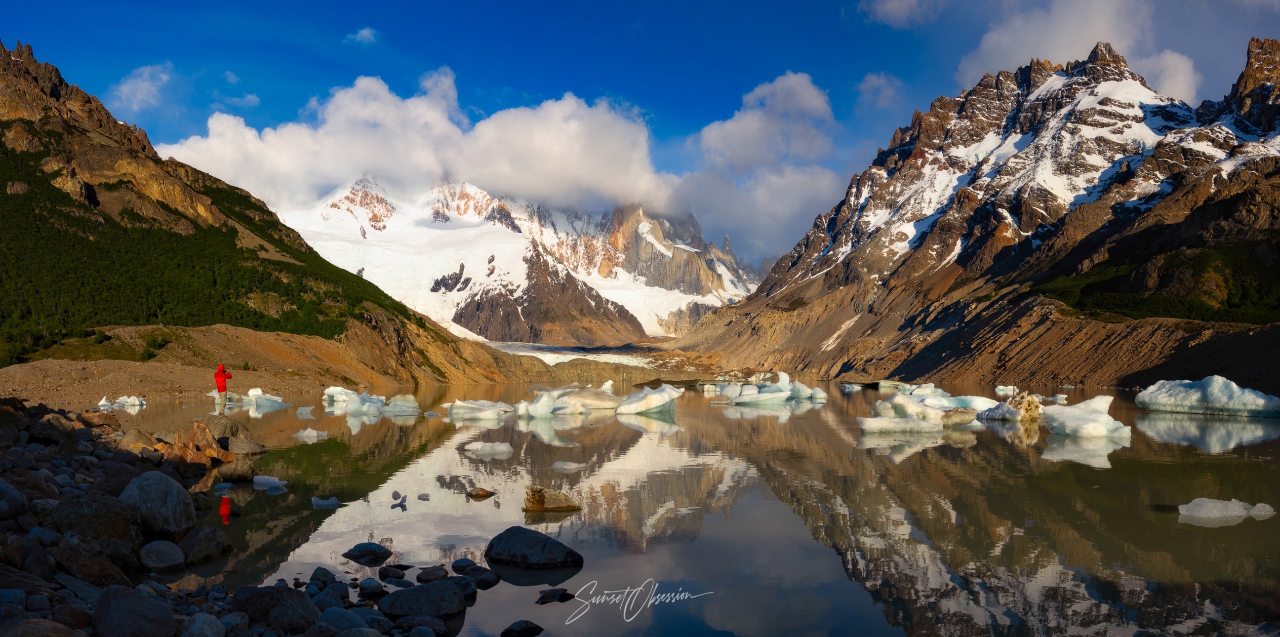 Early morning after a beautiful sunrise on Laguna Torre, Argentinean Patagonia