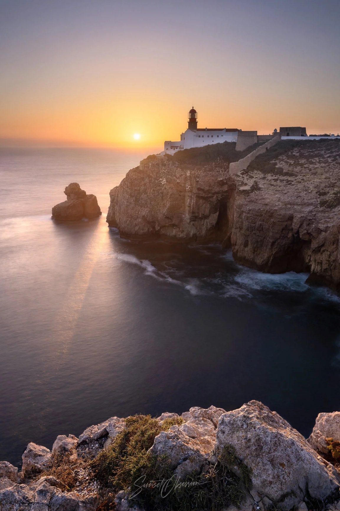 Sunset over the Lighthouse of Cabo de São Vicente, Algarve, Portugal