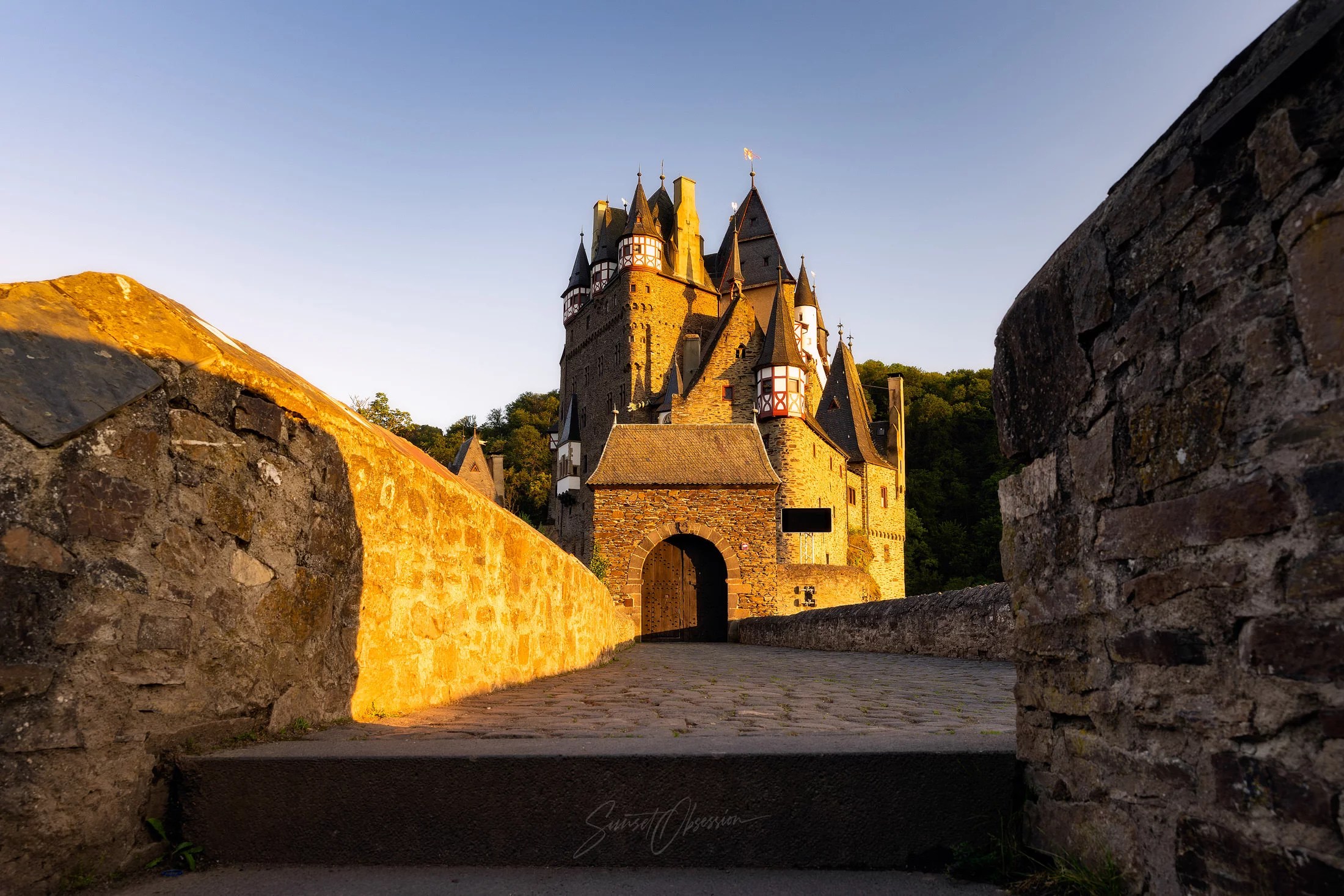 Majestic Burg Eltz during the evening golden hour