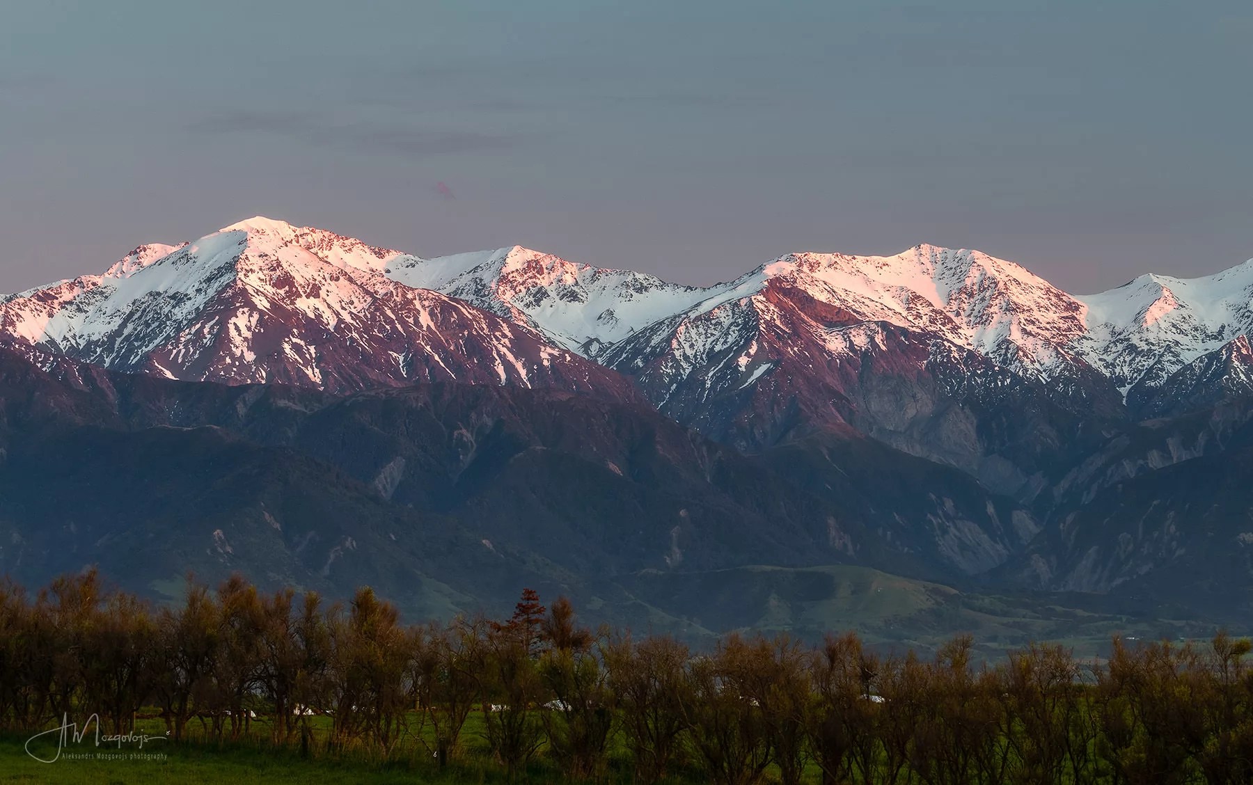 Sunrise glow on the mountains