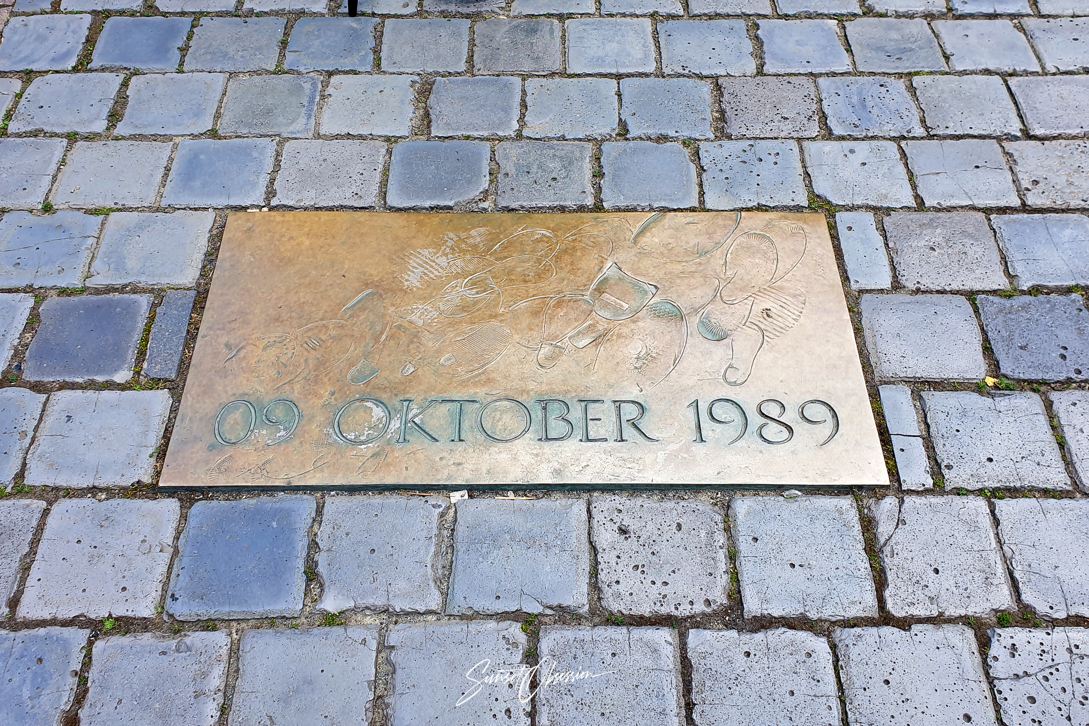 A memorial to the "Peaceful Revolution" in Leipzig that you will visit during the walking tour