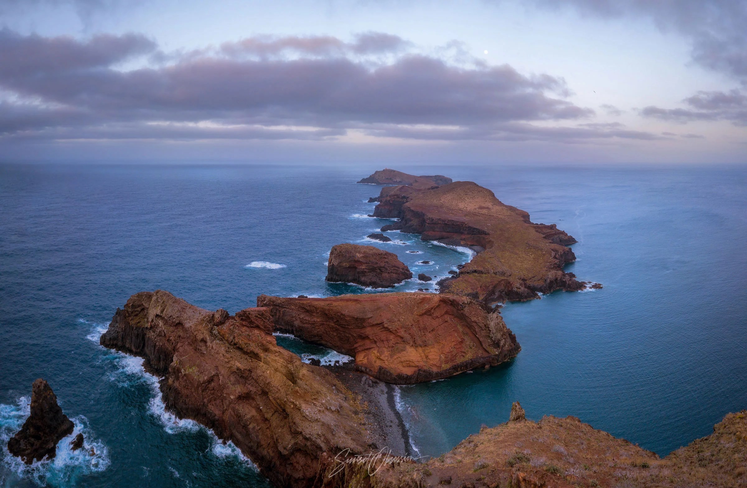 Sunset view towards the lighthouse of Ponta de São Lourenço