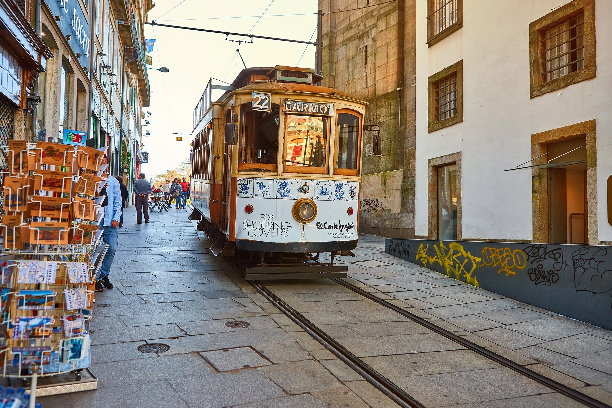 One of the vintage trams on the streets of Porto