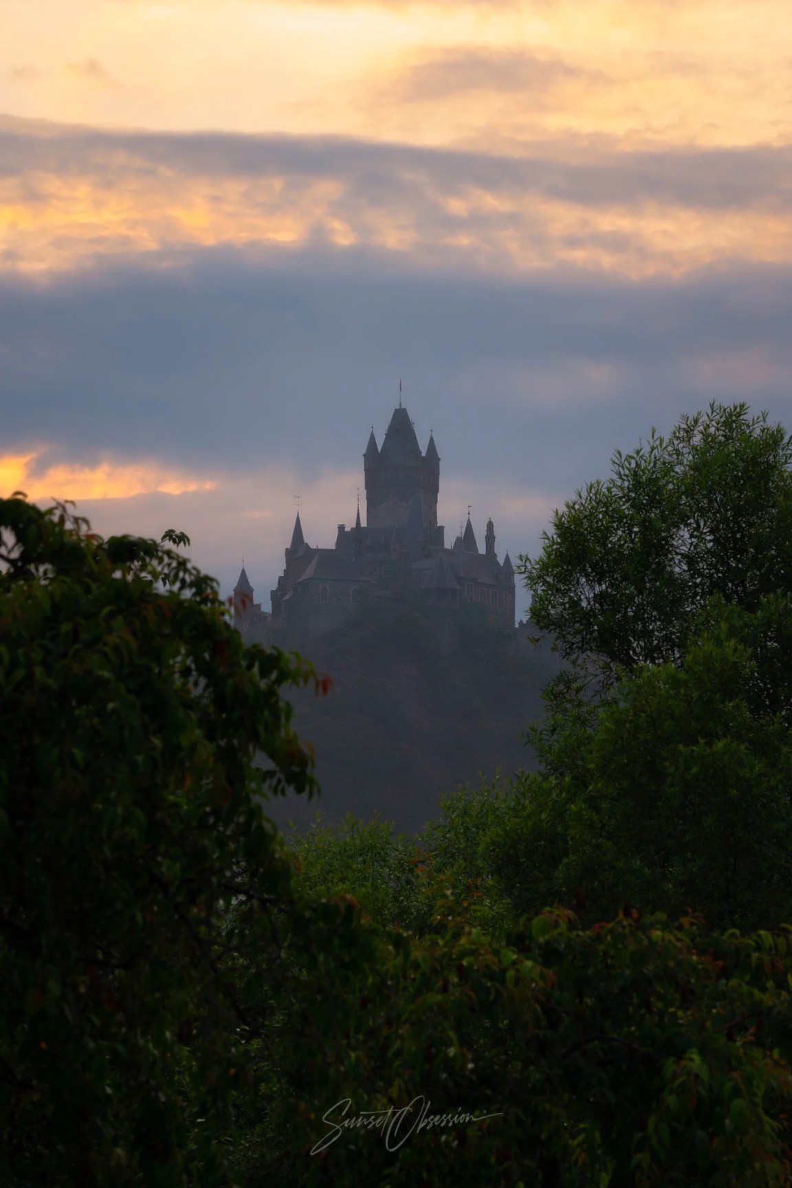 Cochem castle during sunset, Germany