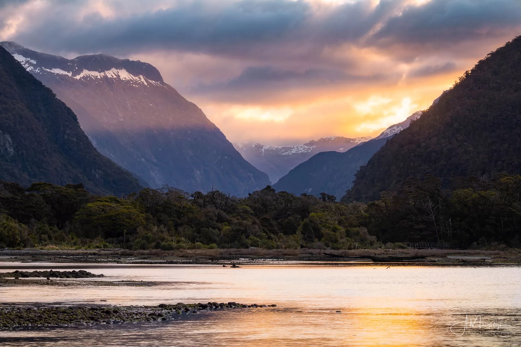 Burning sky in Milford Sound