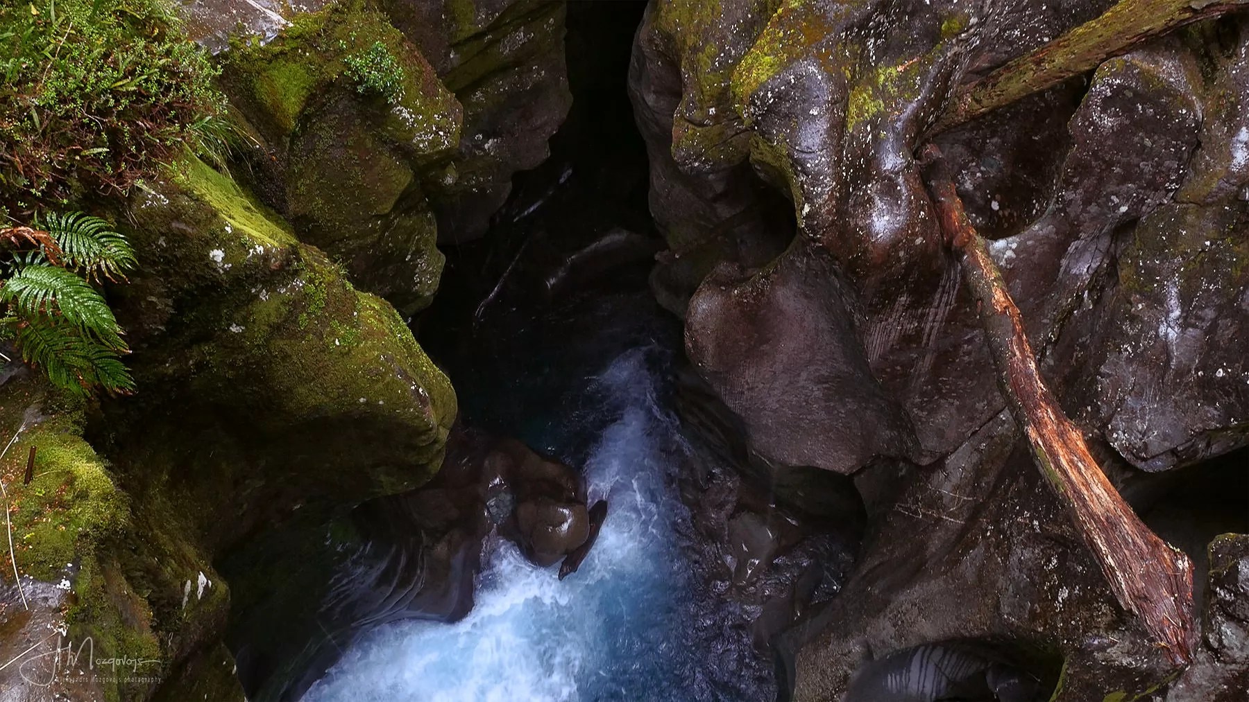 Water rushing far below in the Chasm