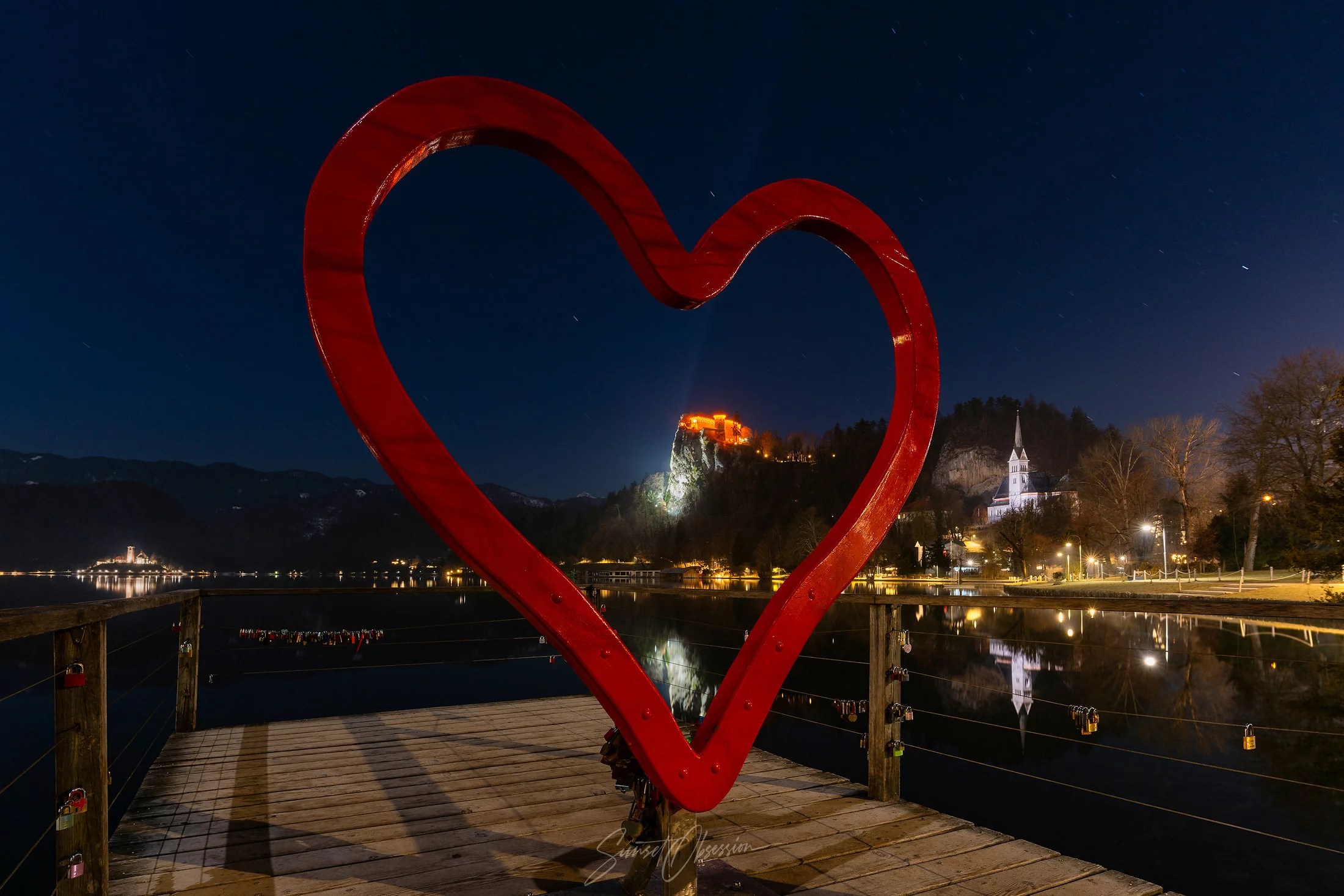The Heart of Bled sculpture on Lake Bled can be a nice subject to photograph
