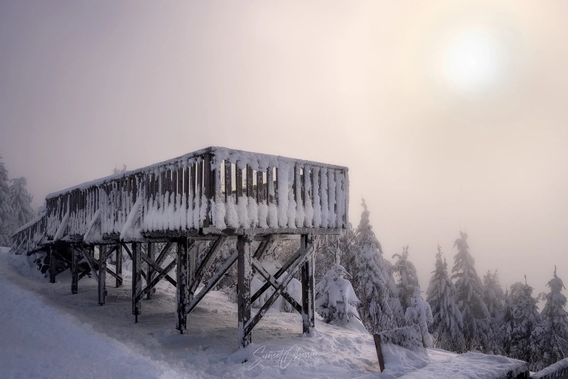 A frozen viewing platform in the midst of Black Forest, Germany