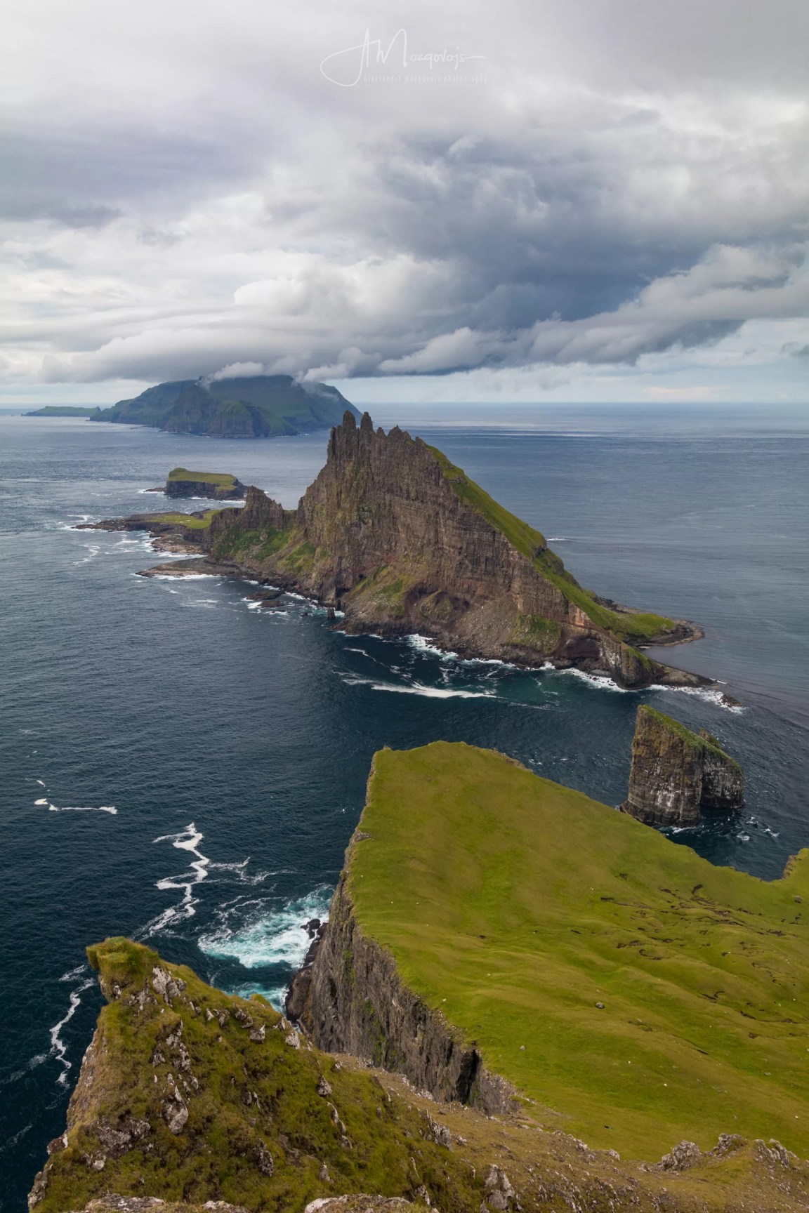 Island of Tindholmur as seen from the top of the mountain