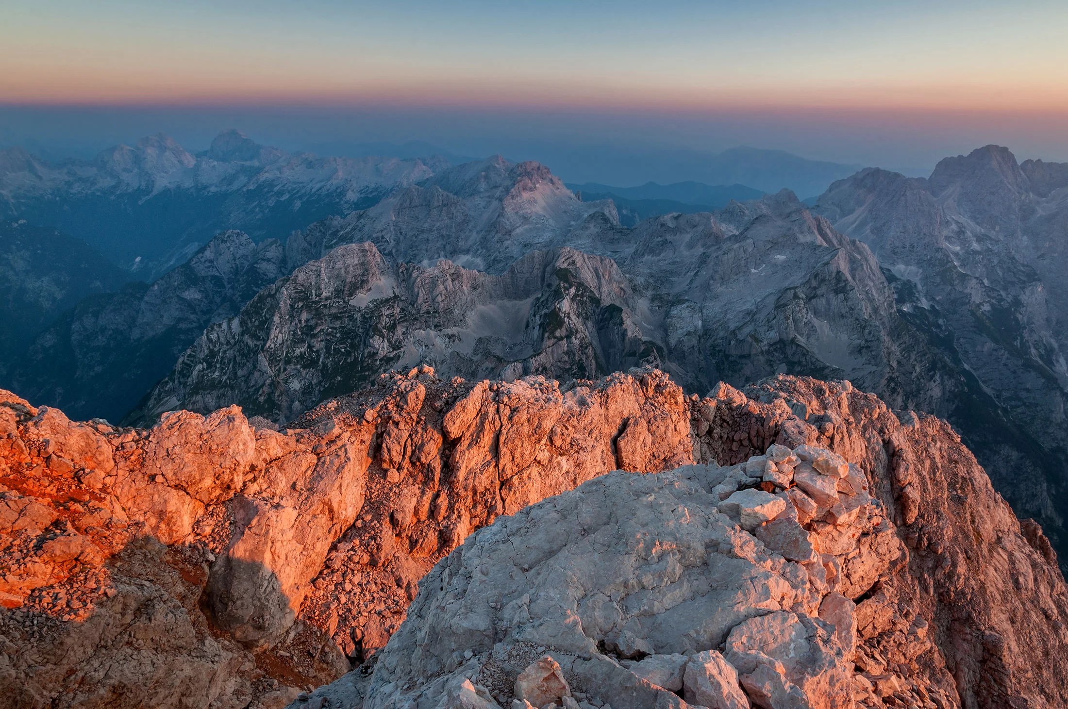 Sunrise view from top of Triglav