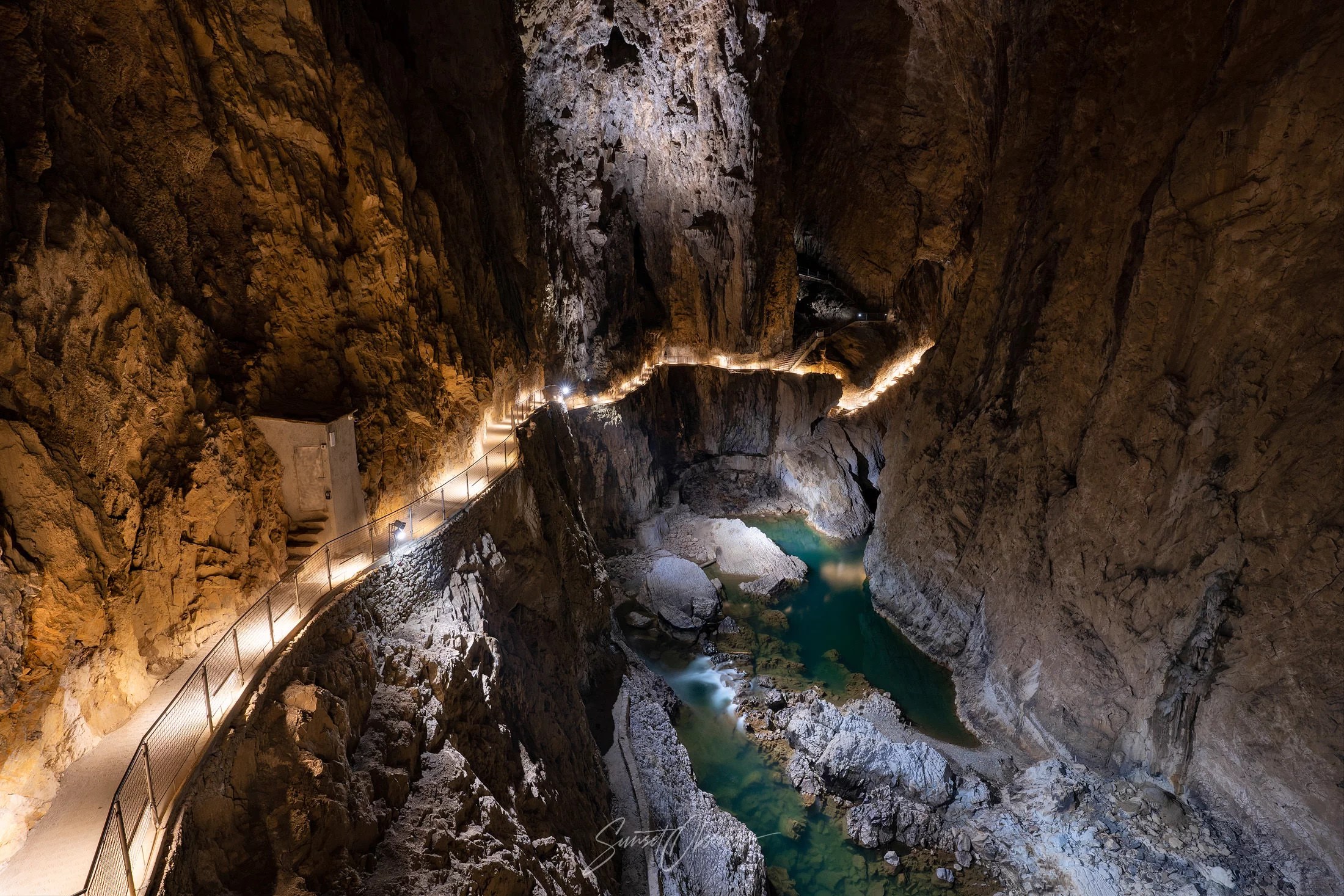 Down the underground canyon in Škocjan Caves, Slovenia